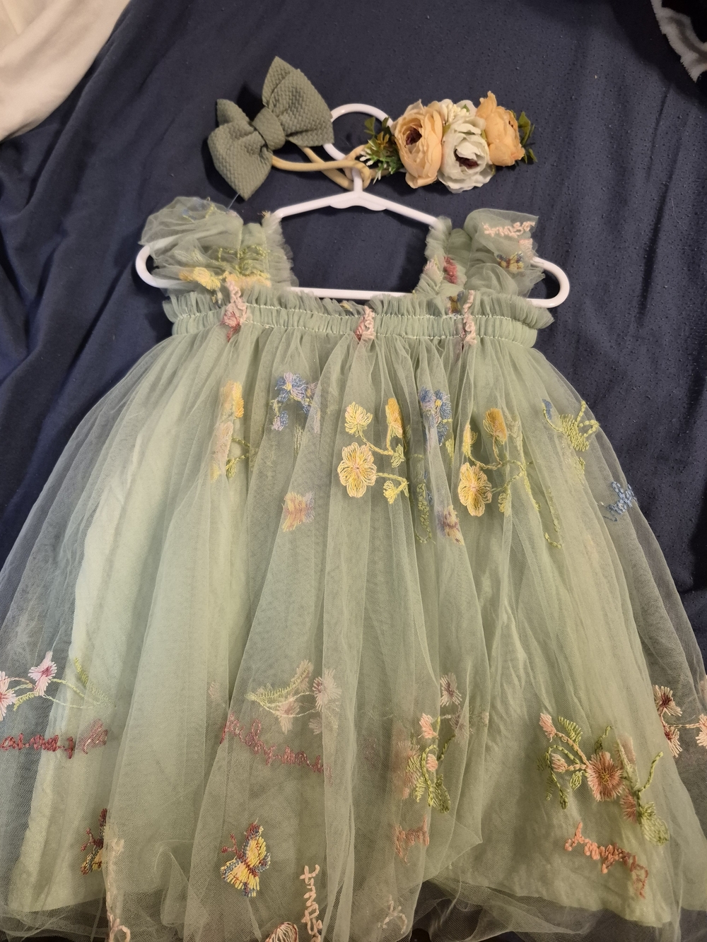Sage Green Floral Embroidered Tulle Dress